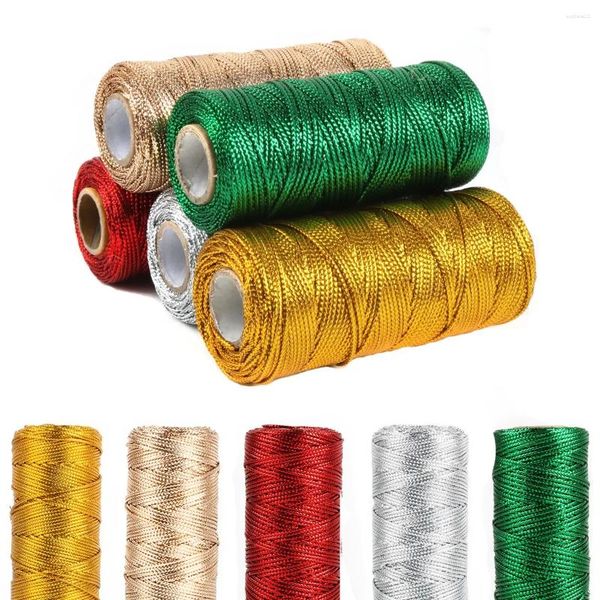 Enveloppe-cadeau 100m Gol Silver Macrame Cordon corde String Twine Ribbon Bows Crafts DIY Couture Twisted File Home Textile Decor 1,5 mm