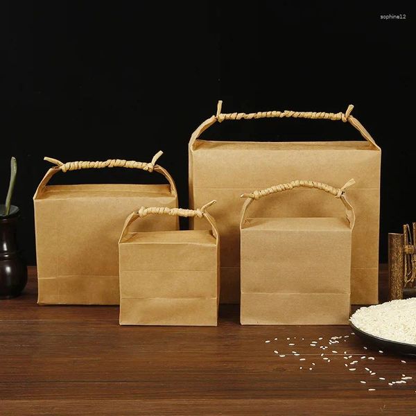 Envoltura de regalo 100pcs 1/1.5/2.5/5 kg de pie de pie Kraft Paper empacando bolsas de arroz con caja de cartón para el paquete de almacenamiento de comida de té bolsas