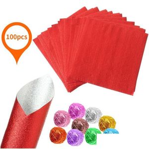 Emballage Cadeau 100Pcs 10X10Cm Feuille D'aluminium Bonbons Biscuits Au Chocolat Papier D'étain Diy Métal Gaufrage Artisanat Emballage Papergift Drop Deliver Dhxnr