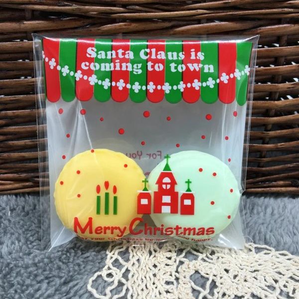 Emballage cadeau 100pcs 10x10cm Joyeux Noël Noël Cookie Emballage Sac Biscuit Sacs de bonbons Fournisseurs de fête