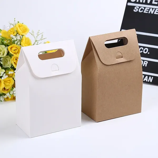 Emballage cadeau 100pcs 10x6x16cm Sacs d'emballage alimentaire portables Kraft Box Craft Sac avec poignée Savon Candy Bakery Cookie Boîtes