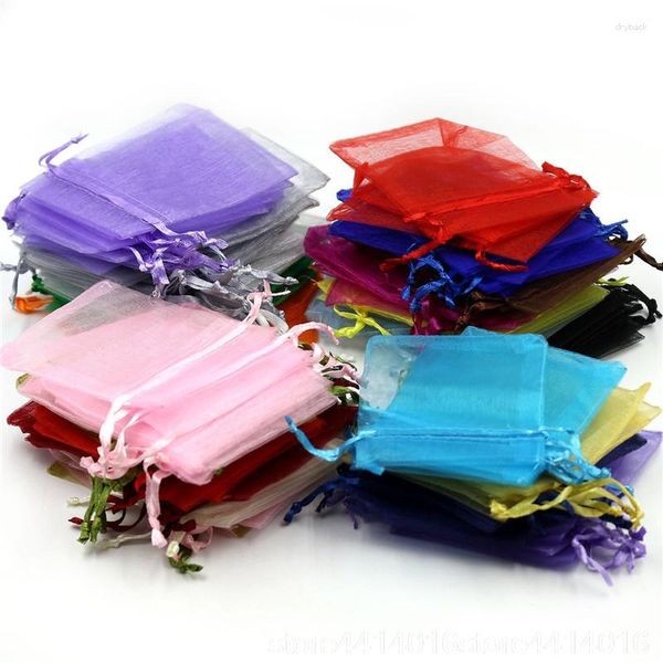 Cadeau cadeau 100pcs 20 30cm Organza Craft Sac Cordon Sacs d'emballage Sacs de bijoux de fête de mariage Pochettes