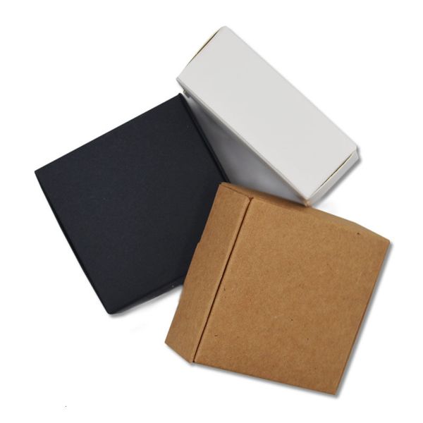 Envoltura de regalo 100 unids 20 tamaños Negro / Blanco / Caja de cartón de papel Kraft DIY Caja de embalaje de jabón hecho a mano Caja de cartón de almacenamiento de joyería Caja de regalo pequeña 230828