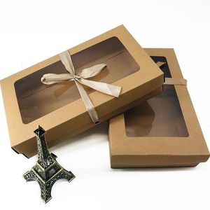 Cadeau cadeau 100pcs 26x15.5x5cm grand paquet de boîte de papier kraft avec fenêtre en PVC transparent sous-vêtements faveurs artskrafts boîte d'affichage cadeau