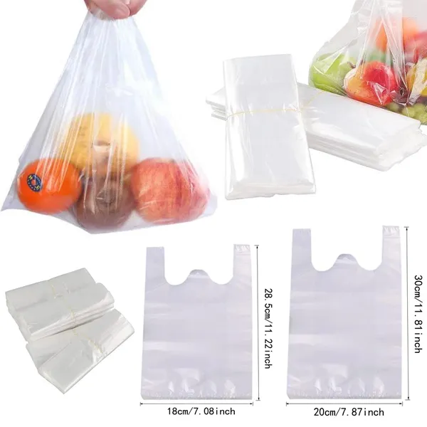 Emballage cadeau 100pcs 28.5x18cm 20x30cm T-shirt Sacs de transport en plastique d'épicerie blanc robuste manipulé taille de supermarché standard