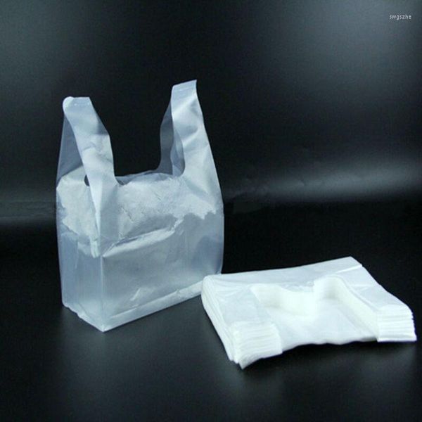 Papel de regalo 100 Uds 28,5x18cm bolsas de plástico transparente bolsa de compras supermercado con asa embalaje de alimentos