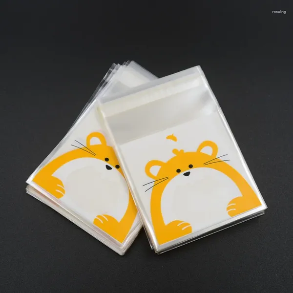 Envoltura de regalo 100 unids 7 cm Lindos regalos de dibujos animados Bolsas de galletas de Navidad Embalaje de plástico autoadhesivo para galletas Paquete de pastel de comida de caramelo