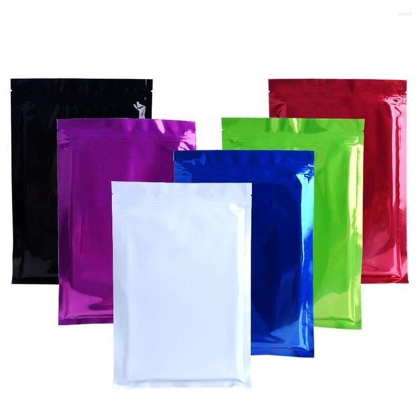 Emballage cadeau 100 pièces sac en papier d'aluminium coloré de qualité alimentaire auto-scellant déchirure encoche chaleur fermeture éclair collation biscuits stockage emballage sacs