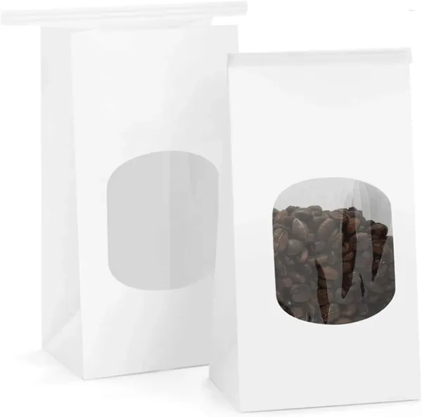Enveloppe cadeau 100pcs Sacs de boulangerie avec fenêtre Kraft Paper Tab Tab Tab Tab Lock Biscuit de café blanc