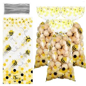 Emballage cadeau 100 pièces abeille bonbons sacs miel Transparent plastique Goodie pour enfants fête d'anniversaire fournitures heureux faveurs décorations