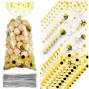 Cadeaupapier 100 stuks Bee Candy Bags Geel Honing Transparant plastic met zilveren twist-stropdassen voor kinderverjaardag