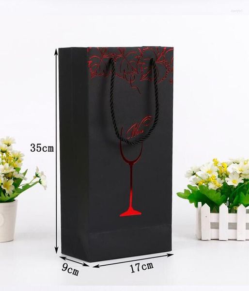 Emballage cadeau 100pcs papier noir porte-bouteille de vin double sacs d'emballage rouge de haute qualité sac portable Wen5894