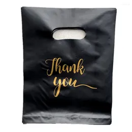 Cadeaupapier 100 STKS Zwart Bedankt Verpakkingstassen voor kleine bedrijven Plastic zak met handvat Kerstverjaardag Bruiloftspakket