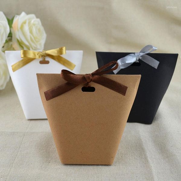 Emballage cadeau 100 pièces sac en papier Kraft blanc blanc noir bonbons boîte de faveur de mariage paquet anniversaire avec ruban