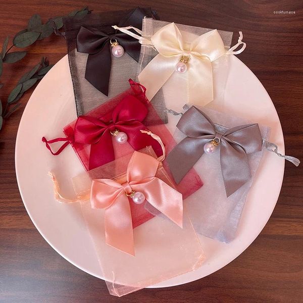 Cadeau cadeau 100pcs Bow Organza Sac avec cordon de serrage Cookies Cookies Emballage Bijoux Pochettes de rangement Borthday Wedding Party Favor