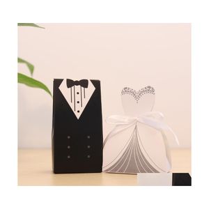 Envoltura de regalo 100 unids Cajas de bolsas nupciales Novio Esmoquin Vestido Vestido Cinta Favor de boda Caja de dulces Entrega de gota Home Garden Fiesta festiva Sup DHWJQ