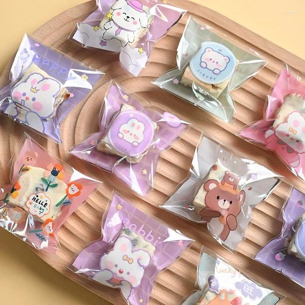 Cadeau cadeau 100pcs dessin animé en plastique auto-adhésif sacs bonbons biscuits cuisson emballage sac anniversaire mariage bébé douche fête décor fournitures