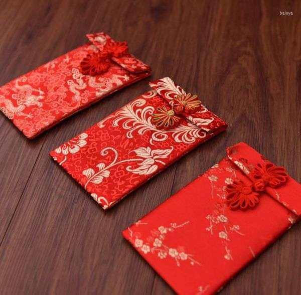 Papel de regalo 100 Uds nudo de borla roja china bolsa de dinero de la suerte brocado joyería para fiesta de boda bolsas de almacenamiento de tela de bolsillo SN3952