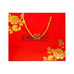 Geschenkwikkeling 100 stks Chinese stijl Red dubbel geluk papieren zakken voor bruiloftspaktas met handgreep feestgunsten
