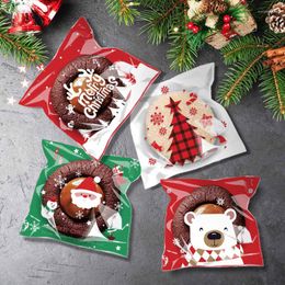 Enveloppe-cadeau 100pcs Sac à biscuits de bonbons de Noël joyeux sac d'emballage d'auto-adhésif sac d'emballage de collation 2022 NAVIDAD ANNUE