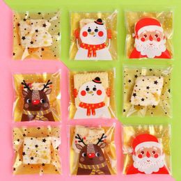 Envoltura de regalo 100 unids Navidad Bolsas de caramelo de plástico Cartón Santa / Muñeco de nieve / Ciervo Bolsa de galletas para Neol DIY Galletas Snack Suministros de embalaje para hornear