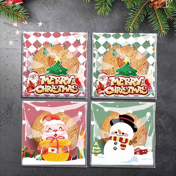 Emballage cadeau 100pcs Sacs de cellophane en plastique de Noël Cookies de Noël Emballage Candy Noel Navidad 2023 Sac de faveurs de fête