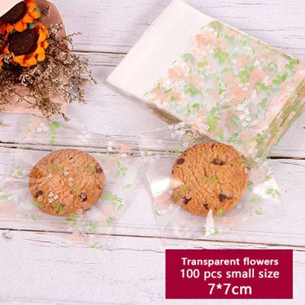 Emballage cadeau 100 pièces biscuits auto-adhésif emballage sac Transparent rose fleur feuille savon Biscuits couleur mariage fête d'anniversaire