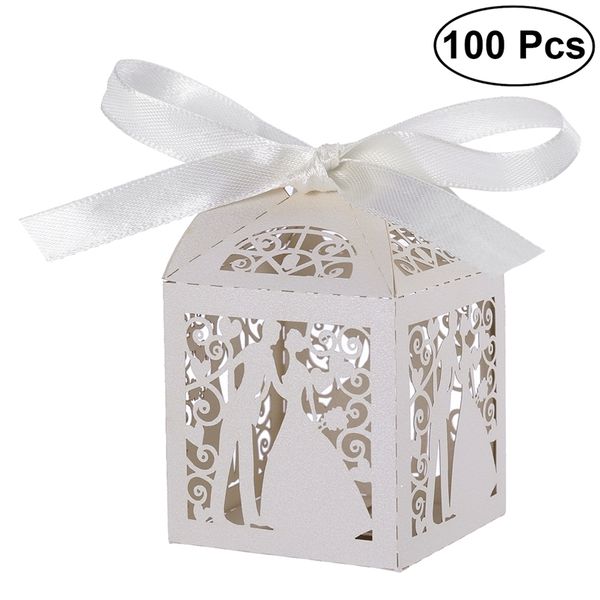 Emballage cadeau 100pcs Couple Design Luxe Lase Cut Bonbons De Mariage Bonbons Boîtes De Faveur De Cadeau avec Ruban Décorations De Table A20 220913