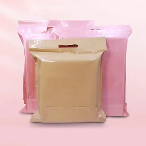 Geschenkverpakking 100 stuks koeriersenvelop met handvat Rose goud/melk thee plastic zak draagbare Express-tassen zakelijke verpakkingsbenodigdheden
