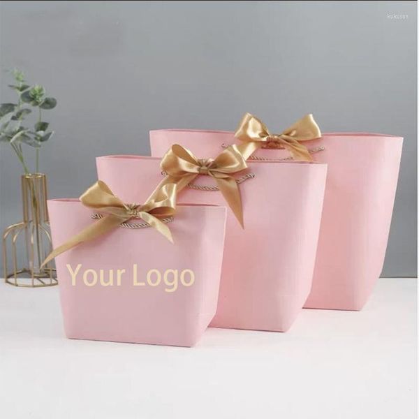 Envoltura de regalo 100 unids Logotipo personalizado Bolsa Presente Papel Paquete de personalización Cinta Paquete de boda Caja Favores Embalaje de fiesta de cumpleaños