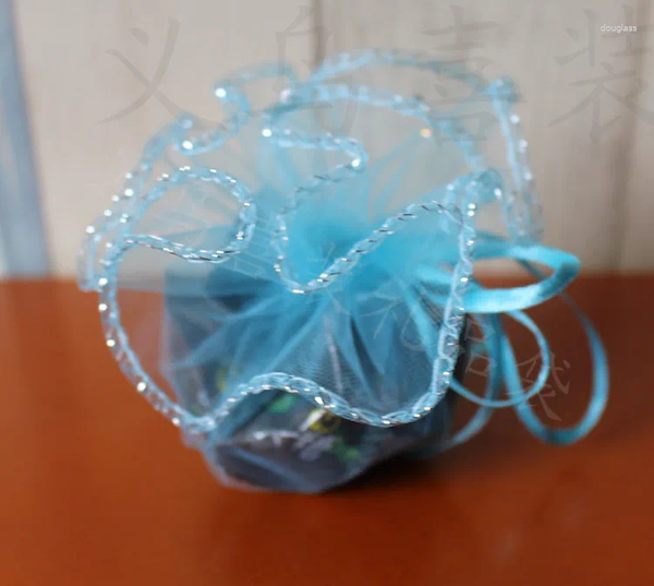 Cadeau cadeau 100pcs diamètre 26cm bleu ciel rond sachet organza sac cordon bijoux sacs d'emballage pour mariage / cadeau / nourriture / bonbons / Noël