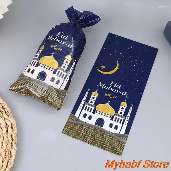 Envoltura de regalo 100 unids Eid Mubarak Bolsas Castillo Celofán Galleta Bolsa de embalaje de caramelo para envoltura de fiesta musulmana islámica