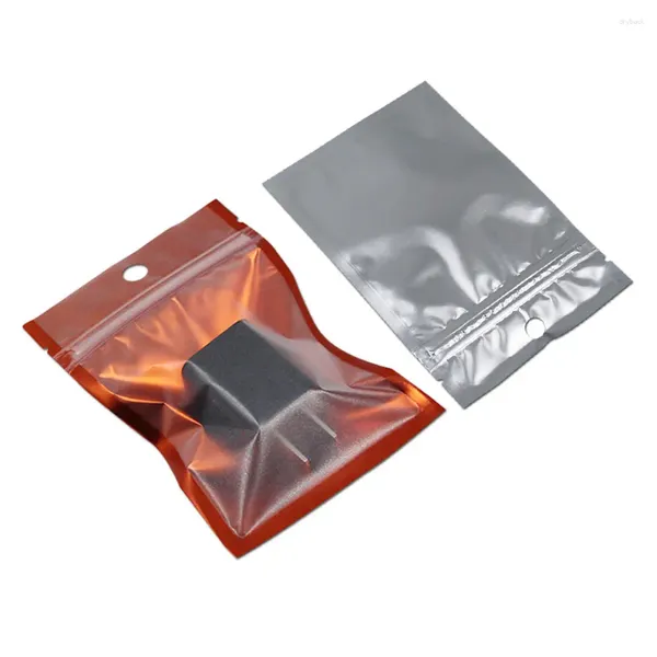 Envoltura de regalo 100 unids Paquete de plástico transparente esmerilado Bolsas con cremallera Bolsa de aluminio naranja para accesorios electrónicos Almacenamiento con orificio para colgar