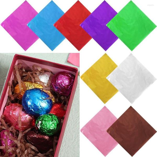 Emballage cadeau 100pcs couleur dorée feuille d'aluminium bonbons chocolat biscuits papier d'emballage en étain bricolage métal gaufrage emballage artisanal