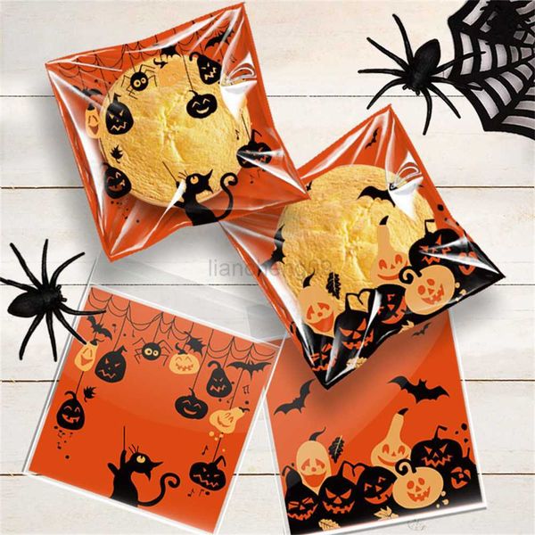 Cadeau Wrap 100pcs Halloween Candy Sac Sacs-cadeaux en plastique Ghost Pumpkin Spider Emballage Sac pour enfants Cadeau Happy Halloween Party Décoration L0823