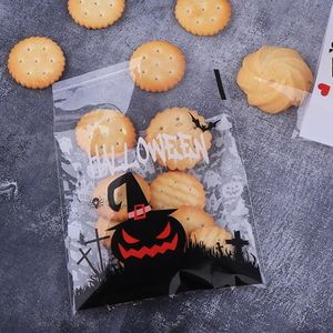 Gift Wrap 100 Stks Halloween Cartoon Candy Bags Biscuit Cookie Pastry Cake Plastic Pouch Party Supplies Decor Pumpkin Ghost