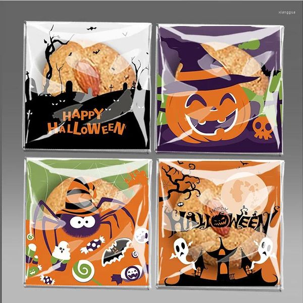 Cadeau cadeau 100pcs Halloween en plastique bonbons biscuits sac auto-adhésif sacs de collation citrouille oreille S