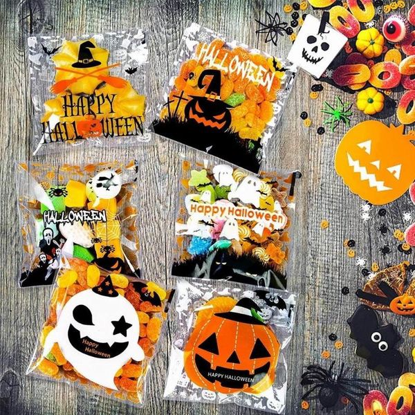 Emballage cadeau 100pcs Happy Halloween Cookie Candy Pain Sacs d'emballage Plastique auto-adhésif pour Biscuits Snack Baking Package 10X10