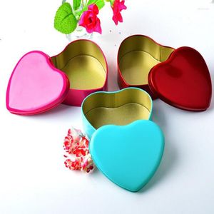 Envoltura de regalo 100 unids Forma de corazón Metal Tin Candy Box Hearted-Shape Favor de boda Favores Fiesta