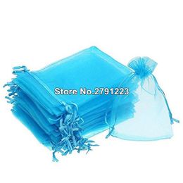 Emballage cadeau 100 pièces bijoux sacs emballage dessinable bleu Organza 7x9 9x12 10x15 13x18 Sachet décor de mariage Ship270b