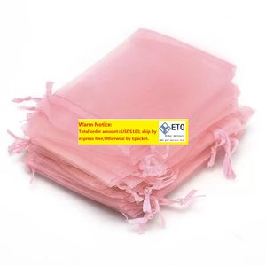 Geschenkwikkeling 100 -stcs sieradenzakken Verpakking Drawable roze organza zakje bruiloft decor