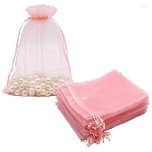 Geschenkomschakeling 100 stcs grote organza -tassen blush roze 17x23 cm mesh Drawstring sieraden zakjes voor kersthuwelijk
