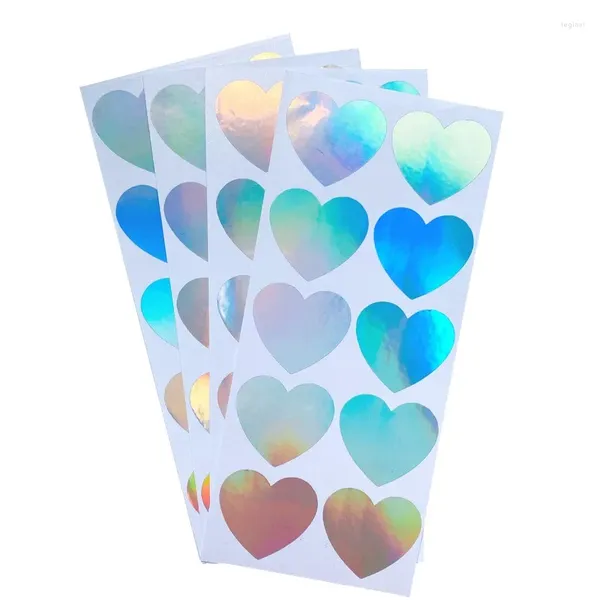 Envoltura de regalo 100 unids Láser Forma de corazón Pegatinas en blanco Etiquetas adhesivas de plata holográficas 35 mm para cajas Sobre