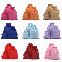 Cadeau Wrap 100pcs sac de lin cordon de jute naturel sac cadeau sac bijoux emballage mariage bonbons fête de noël sac de rangement en tissu kaki 230829