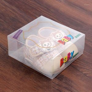 Cadeau cadeau 100pcs / lot 14cmx13cmx6cm dessin animé PVC plastique bébé boîte à chaussures emballage de détail emballage transparent boîtes de décoration en gros