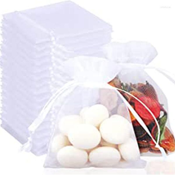 Emballage cadeau 100 pcs/lot 7x9 cm cordon Organza sacs bijoux emballage bonbons mariage anniversaire cadeaux pochettes bonbons