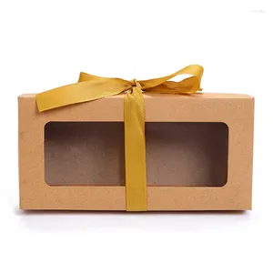 Cadeaupapier 100 stks / partij bruin kraftpapier doos met venster zijden lint verpakking karton karton