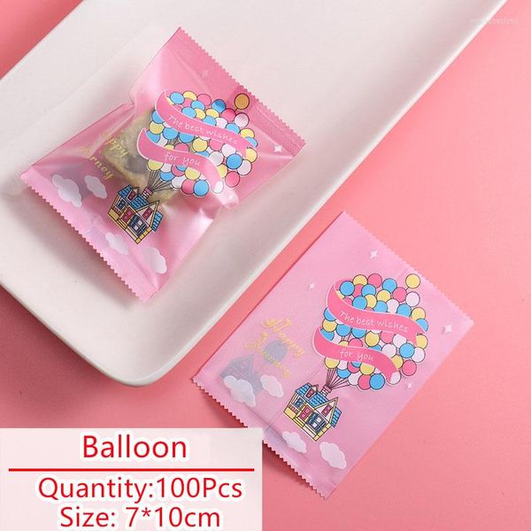 Emballage cadeau 100 pcs/lot sac de bonbons biscuits Pack dessin animé ballons colorés motif maison Nougat Biscuit fête mariage sac nourriture emballage sacs