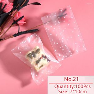 Geschenkomschakeling 100 stcs/lot candy tas zelfgemaakte koekjes pakken transparante witte stippen patroon wrapper nougat feest snack voedselverpakkingszakken