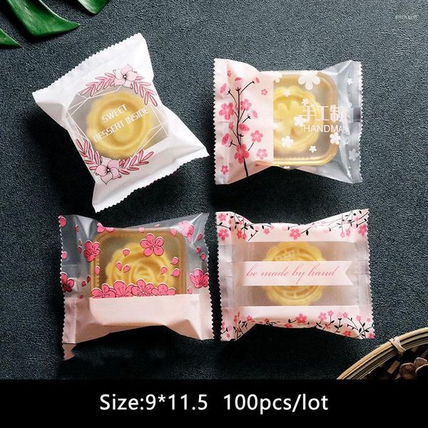 Emballage cadeau 100pcs / lot Bonbons Biscuits Sac À La Main Pack Style Chinois Fleurs Roses Givrées 4 En 1 Nougat Fête De Mariage Snack Emballage Alimentaire